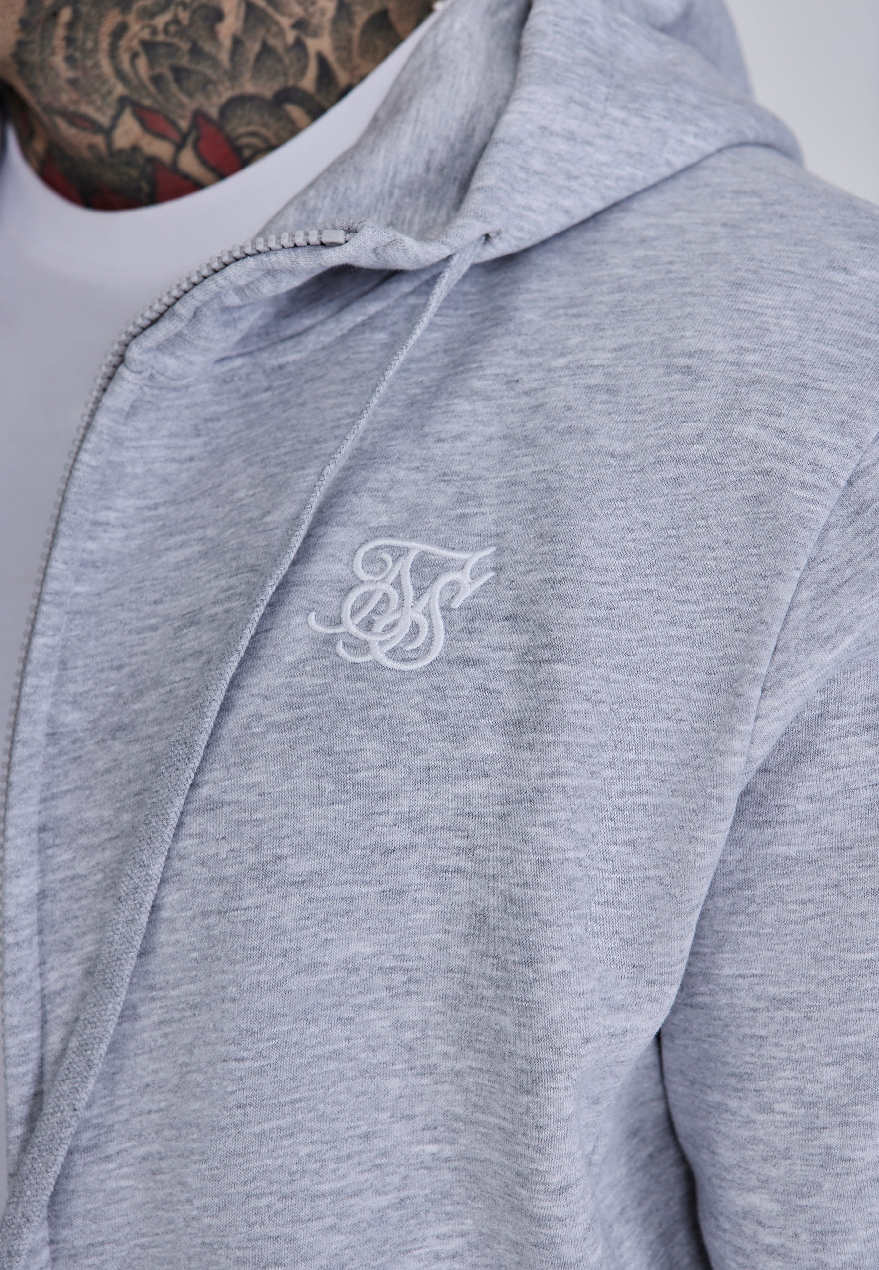 Essentials Full Zip Hoodie in Grey Marl Sweat Jackets SikSilk