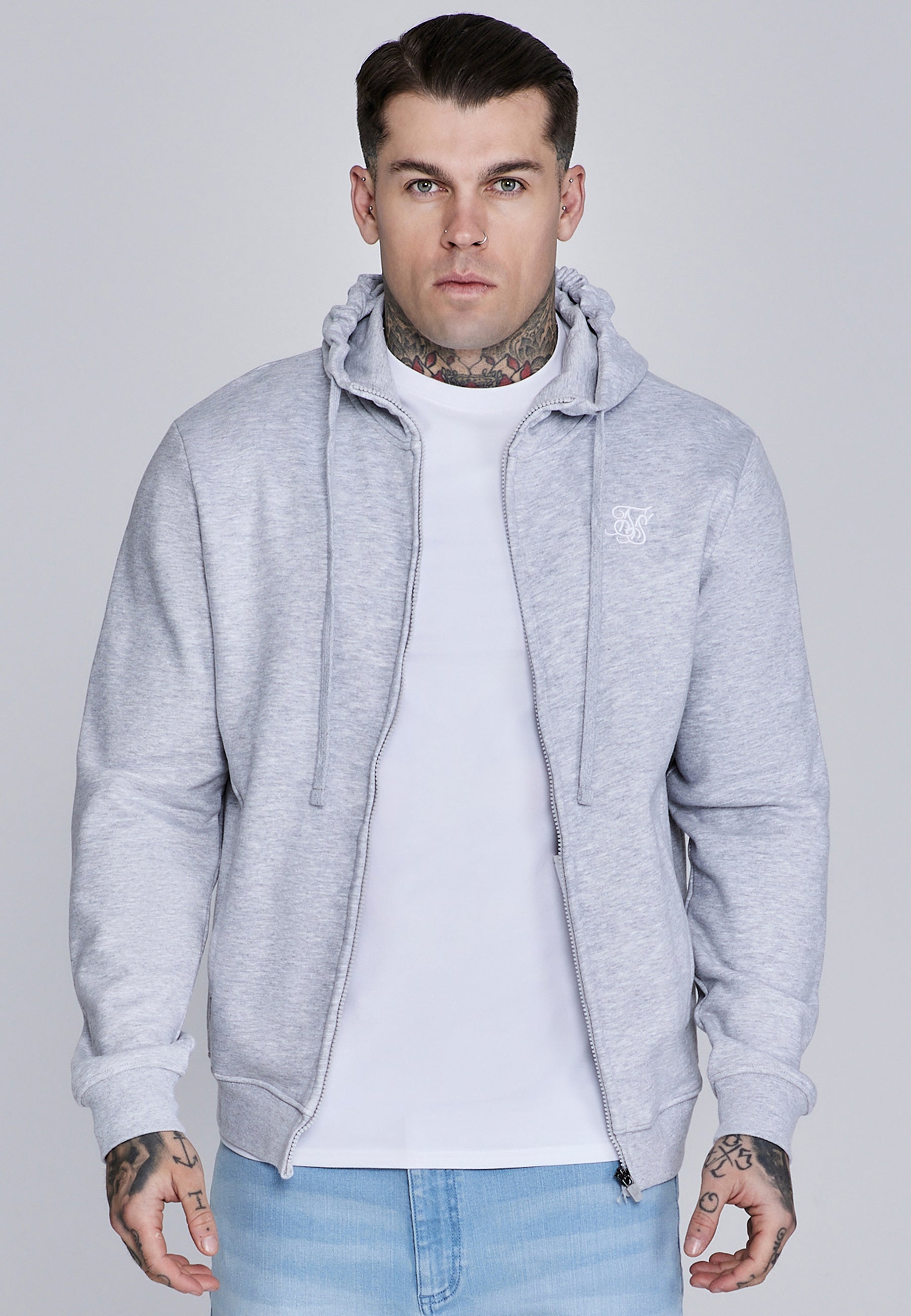 Essentials Full Zip Hoodie in Grey Marl Sweat Jackets SikSilk