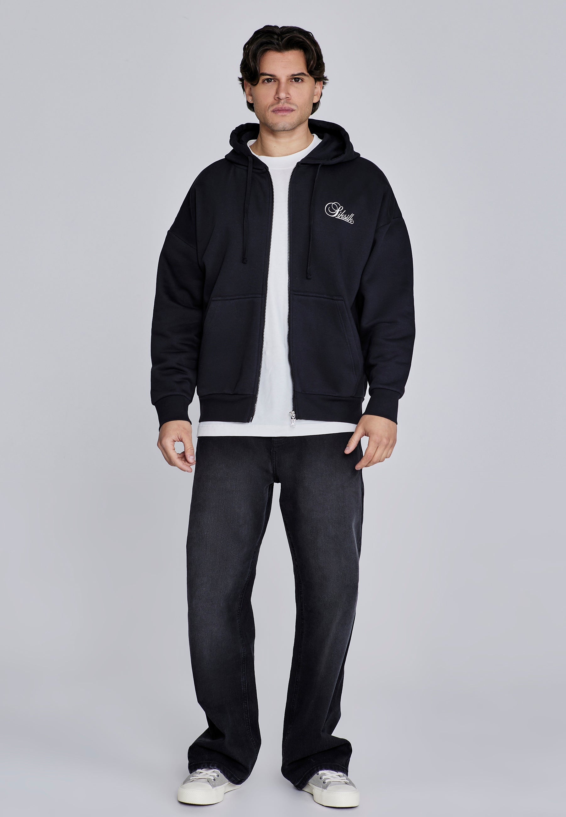 Essentials Full Zip Hoodie in Black Sweat Jackets SikSilk