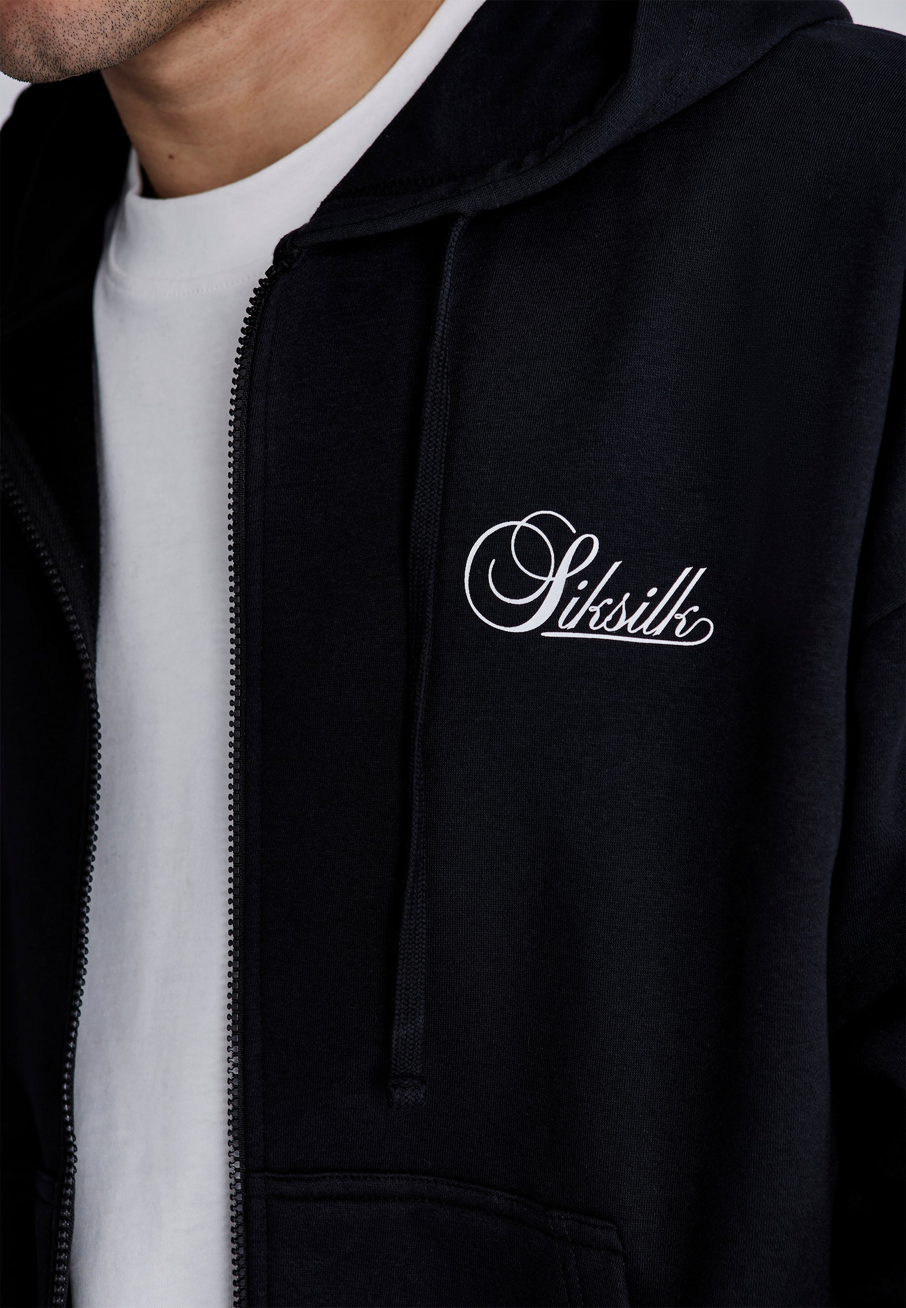 Essentials Full Zip Hoodie in Black Sweat Jackets SikSilk