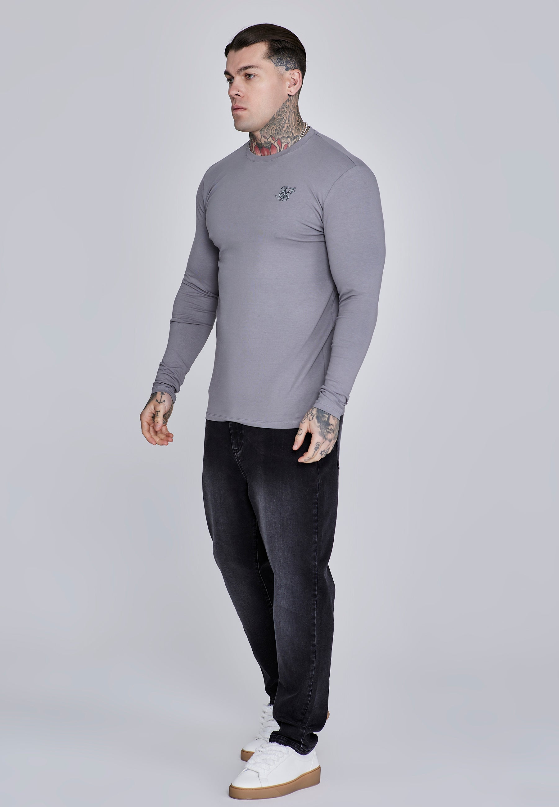 Long Sleeve T-Shirt in Grey T-Shirts SikSilk