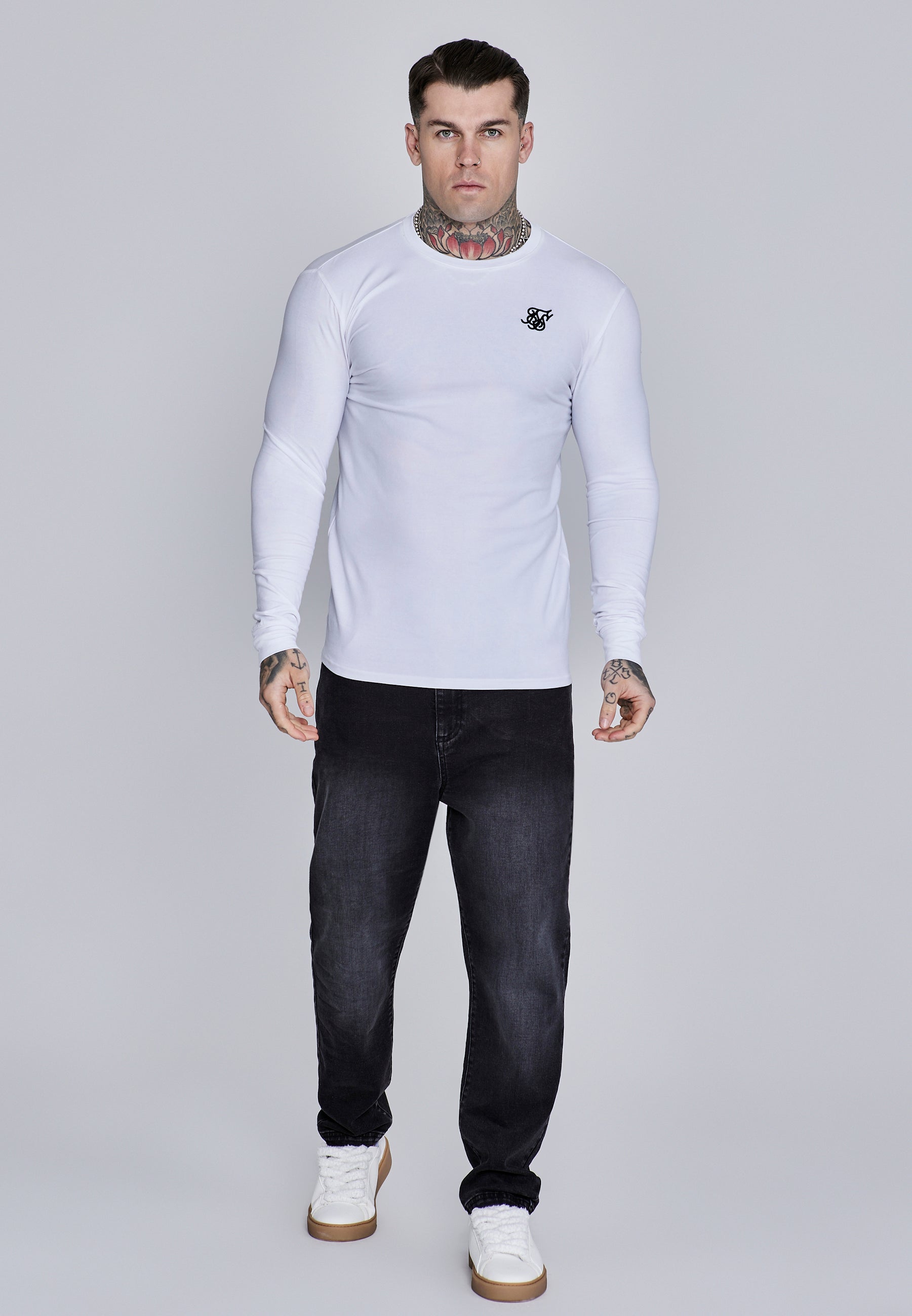 Essentials Long Sleeve T-Shirt in White T-Shirts SikSilk