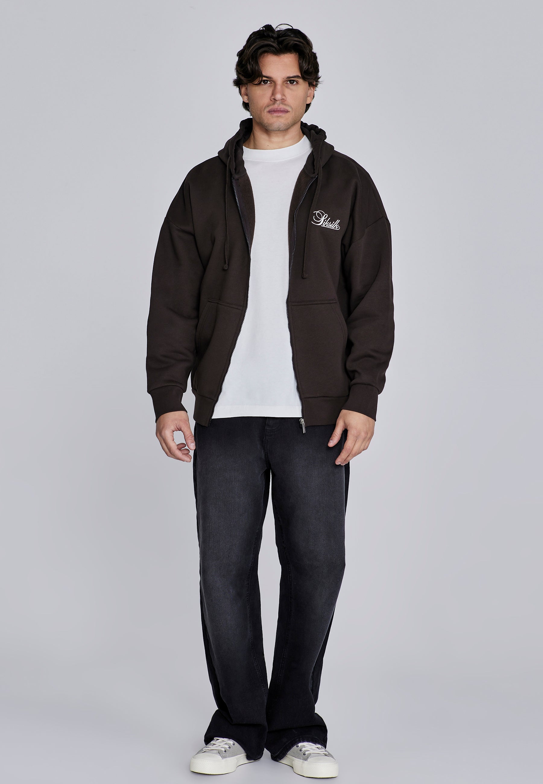 Essentials Full Zip Hoodie in Brown Sweat Jackets SikSilk