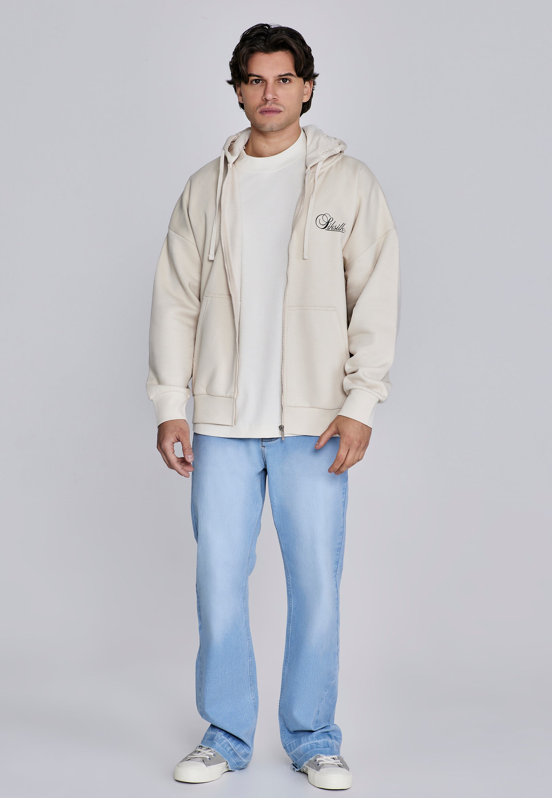 Essentials Full Zip Hoodie in Ecru Sweat Jackets SikSilk