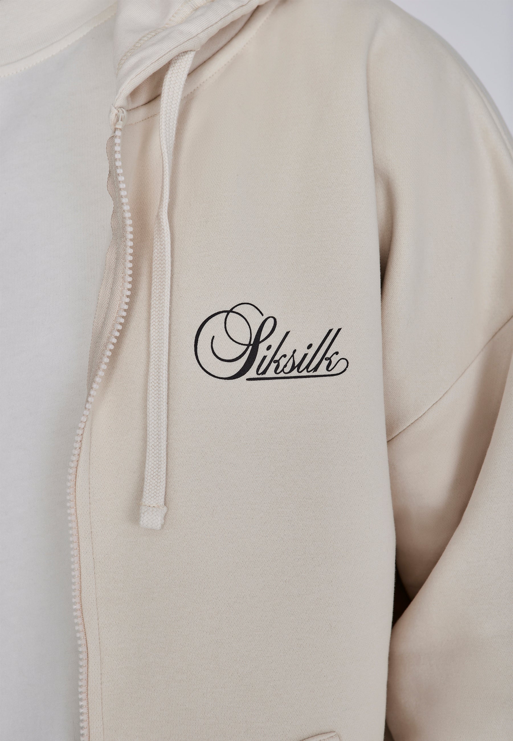 Essentials Full Zip Hoodie in Ecru Sweat Jackets SikSilk