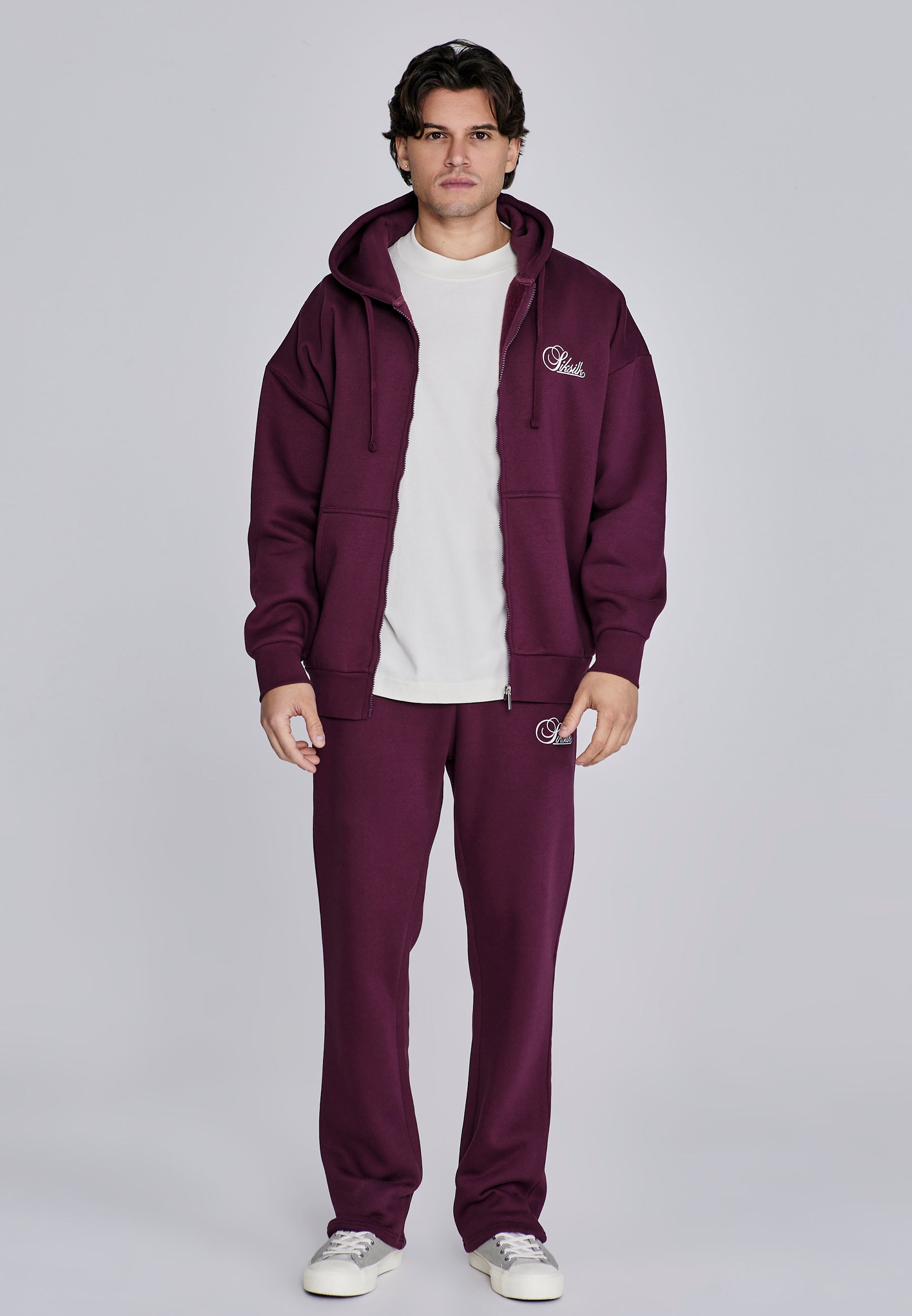 Essentials Full Zip Hoodie in Burgundy Sweat Jackets SikSilk