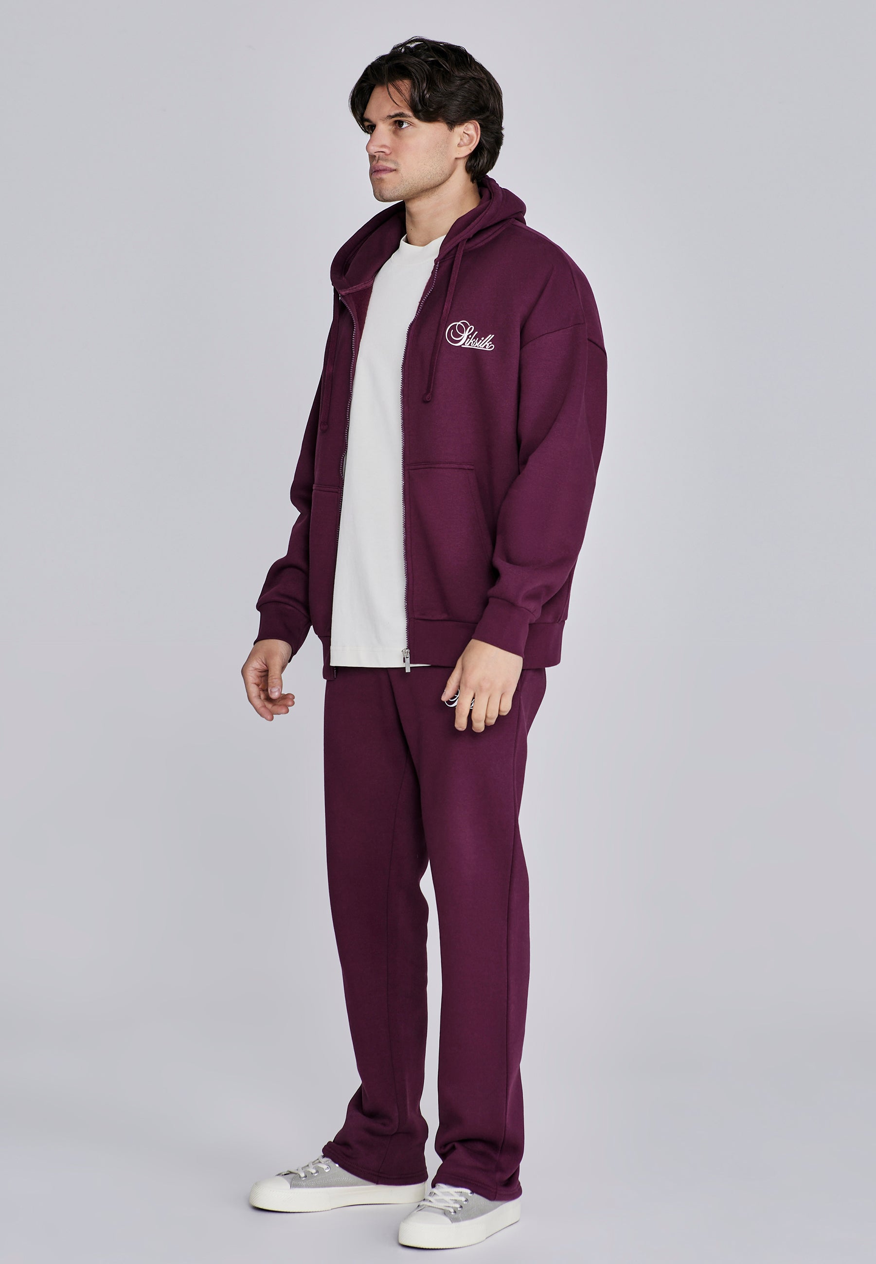 Essentials Full Zip Hoodie in Burgundy Sweat Jackets SikSilk