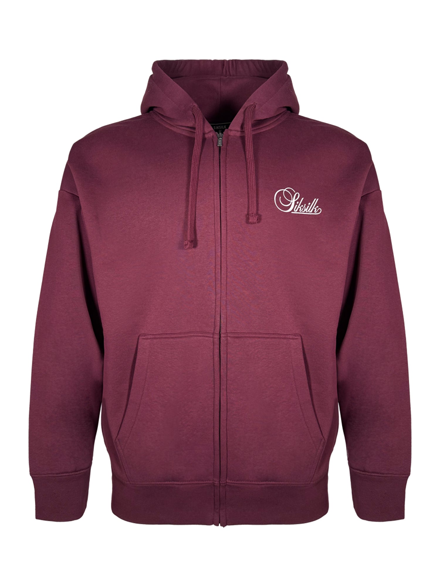 Essentials Full Zip Hoodie in Burgundy Sweat Jackets SikSilk
