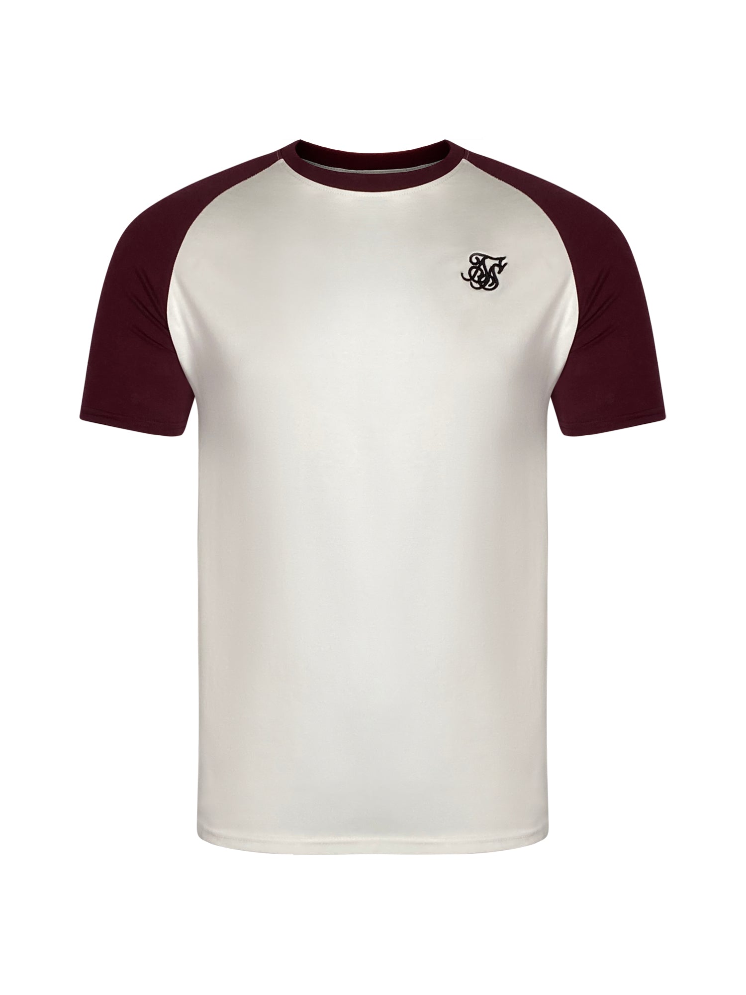 Raglan T-Shirt in White, Burgundy T-Shirts SikSilk