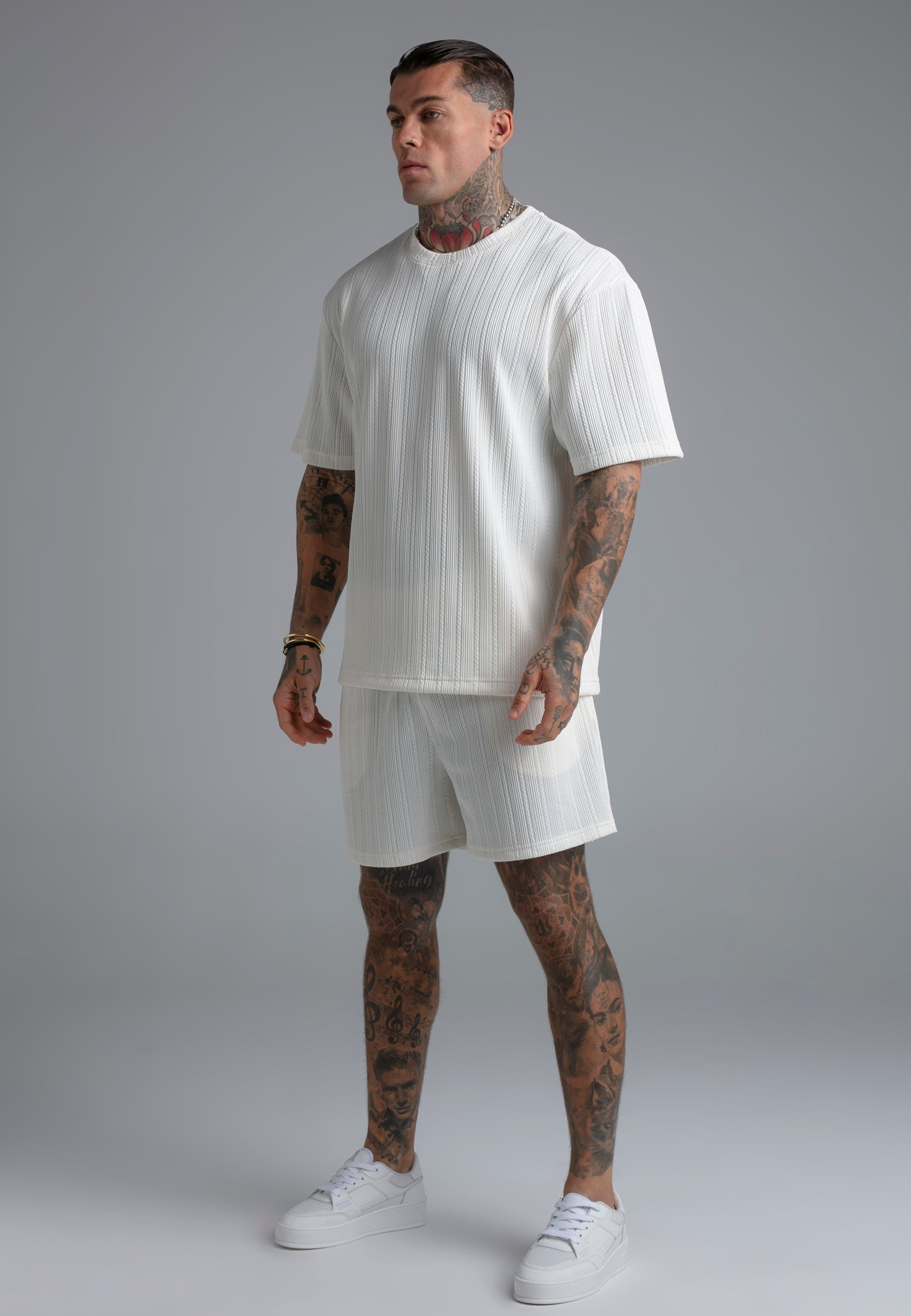 Textured T-shirt in ecru