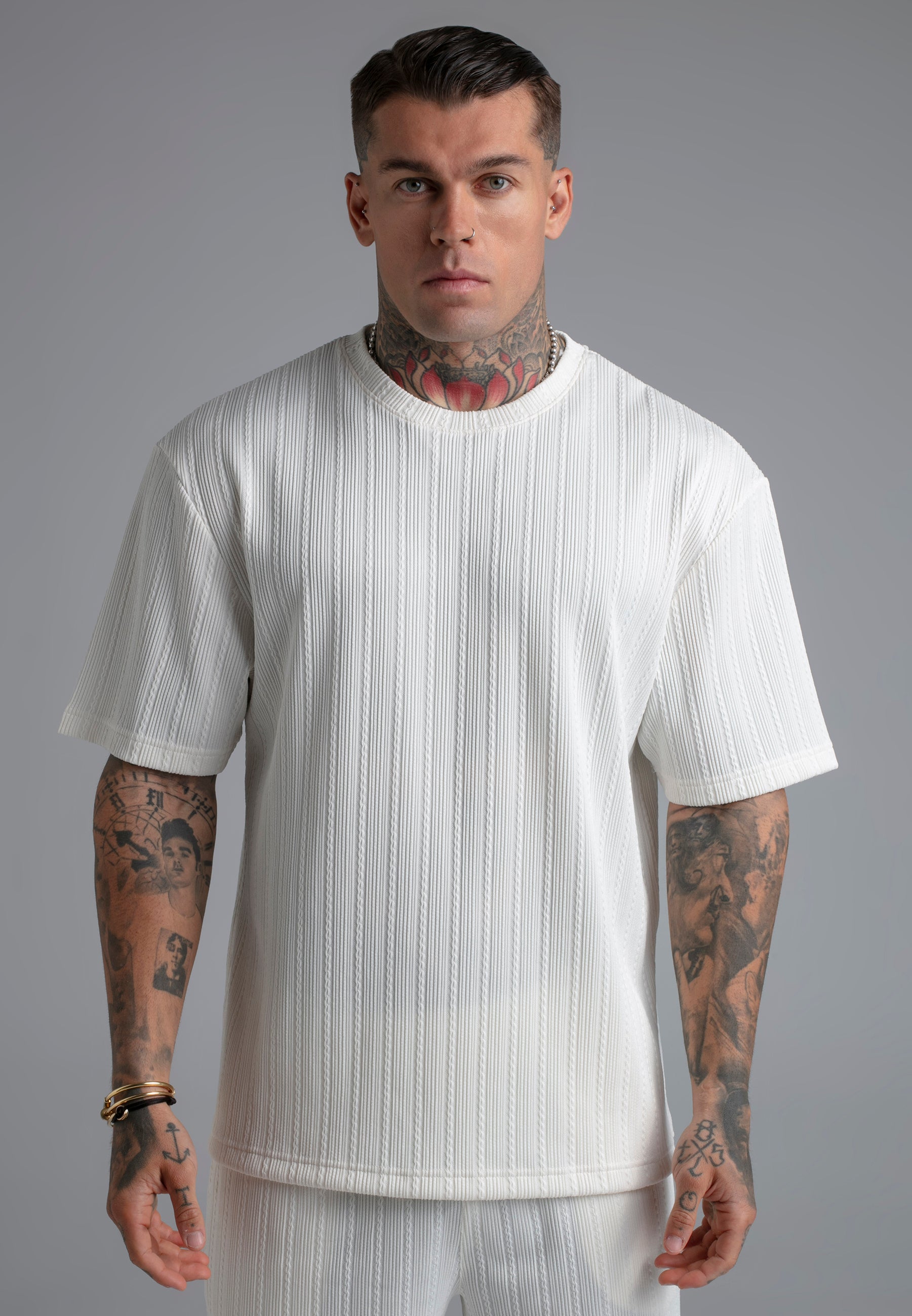 Textured T-shirt in ecru