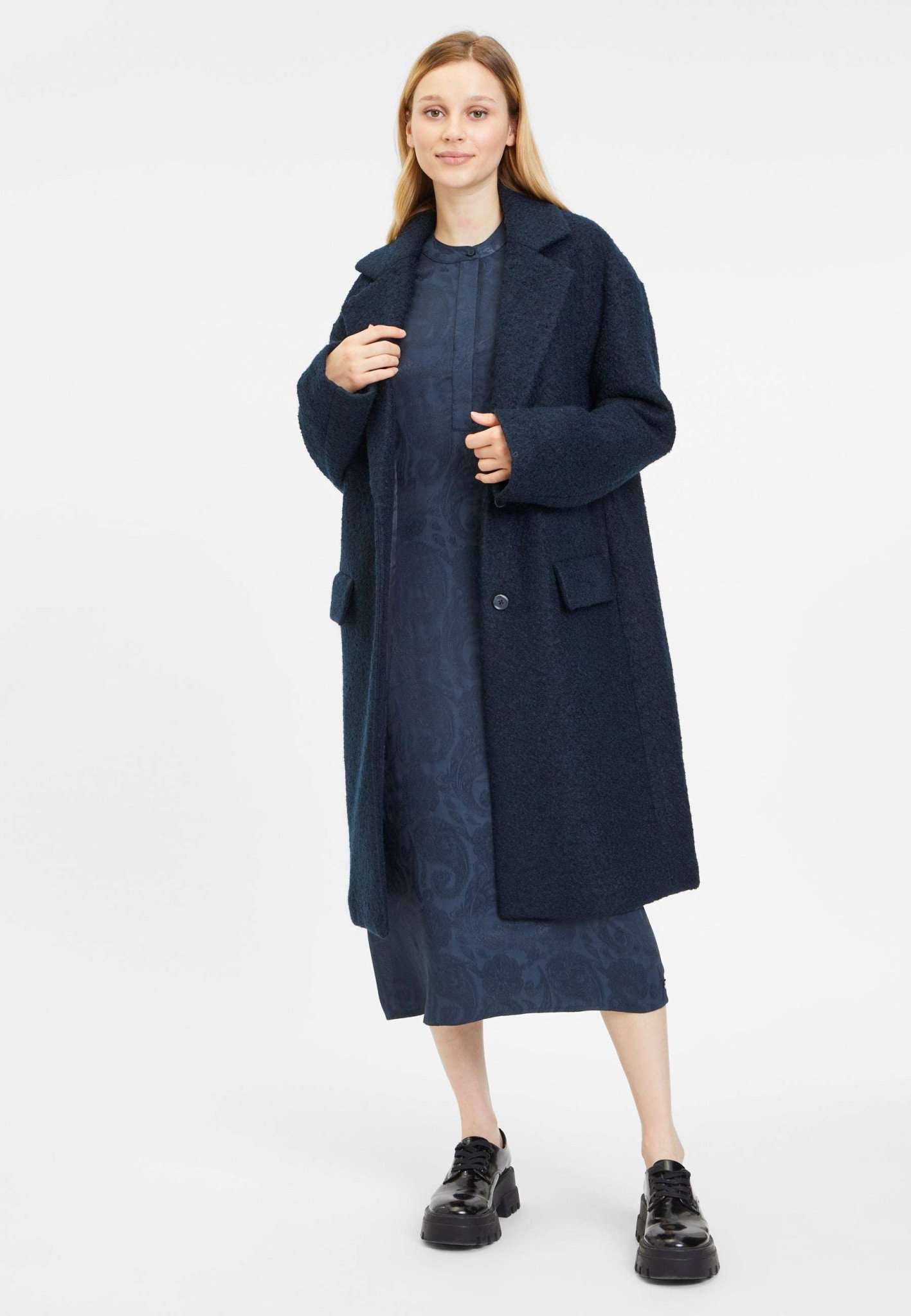 Bale Bouclé Coat in Blueberry Jackets Tamaris   