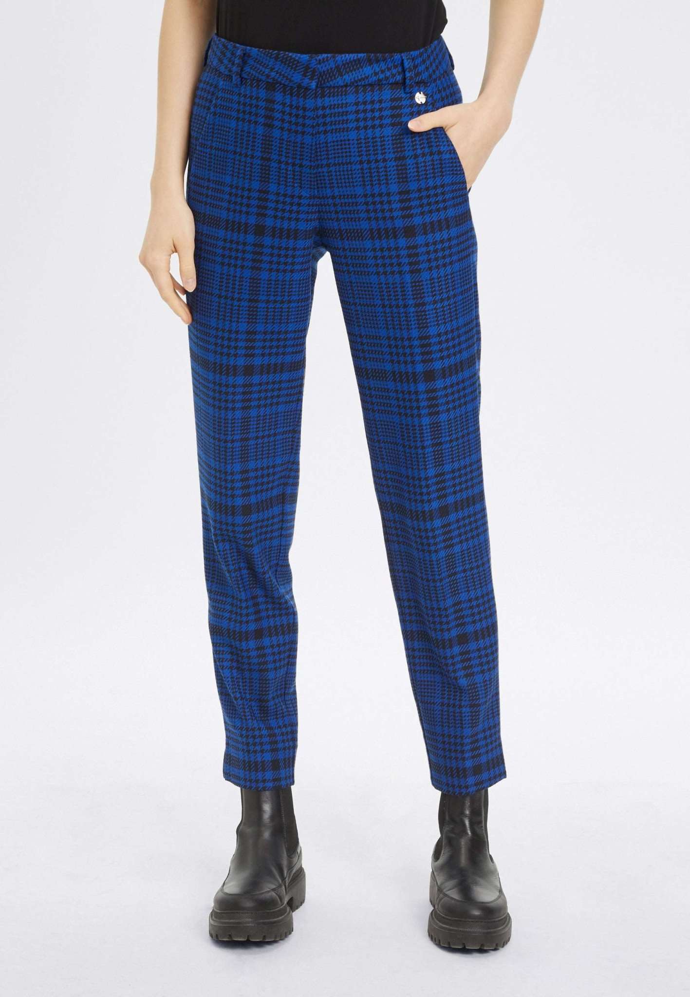 Ariana Check Cigarette Pants in Blueberry Houndstooth Check Pants Tamaris   