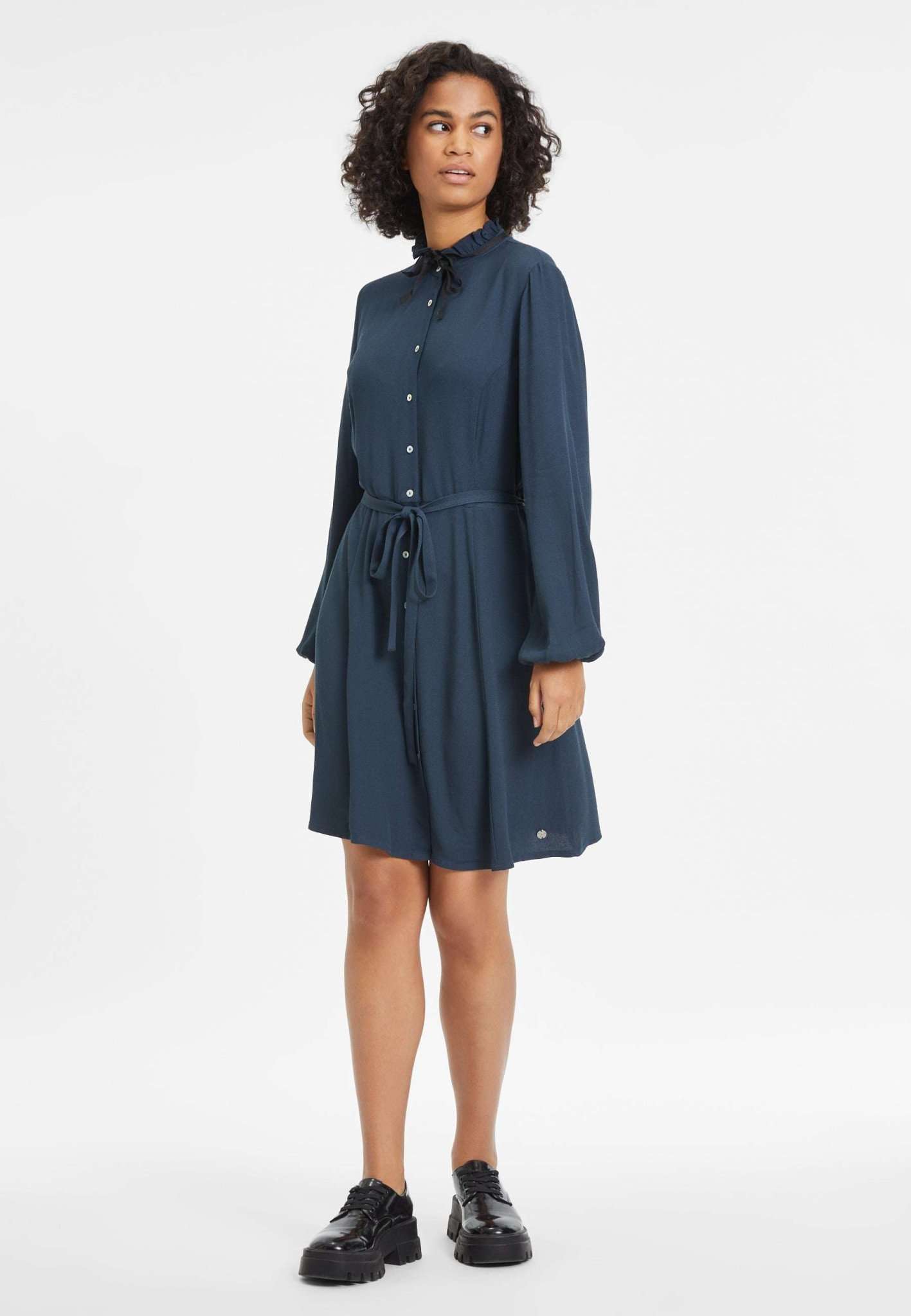 Bona High Neck Ruffle Dress in Blueberry Dresses Tamaris   