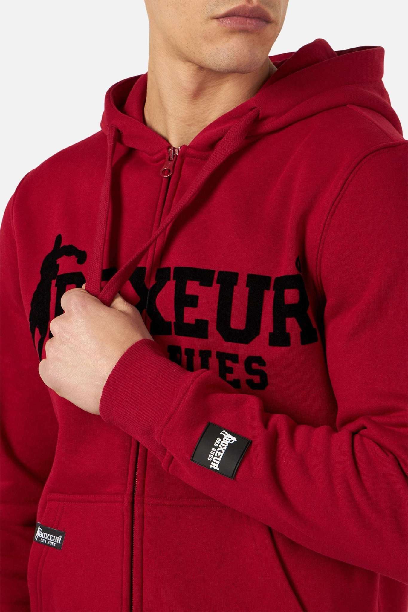 Hoodie Fullzip Logo Print in Burgundy Sweat Jackets Boxeur des Rues   