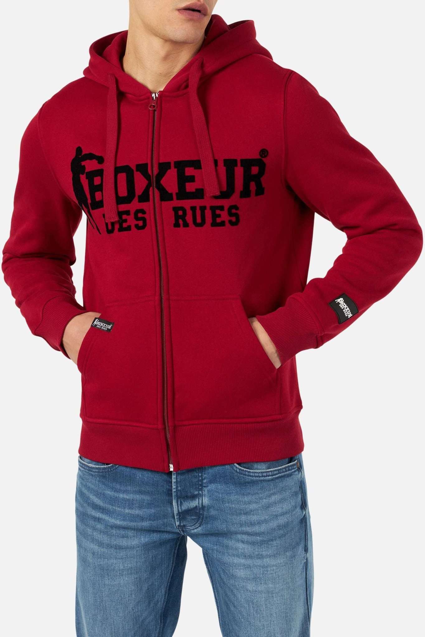 Hoodie Fullzip Logo Print in Burgundy Sweat Jackets Boxeur des Rues   