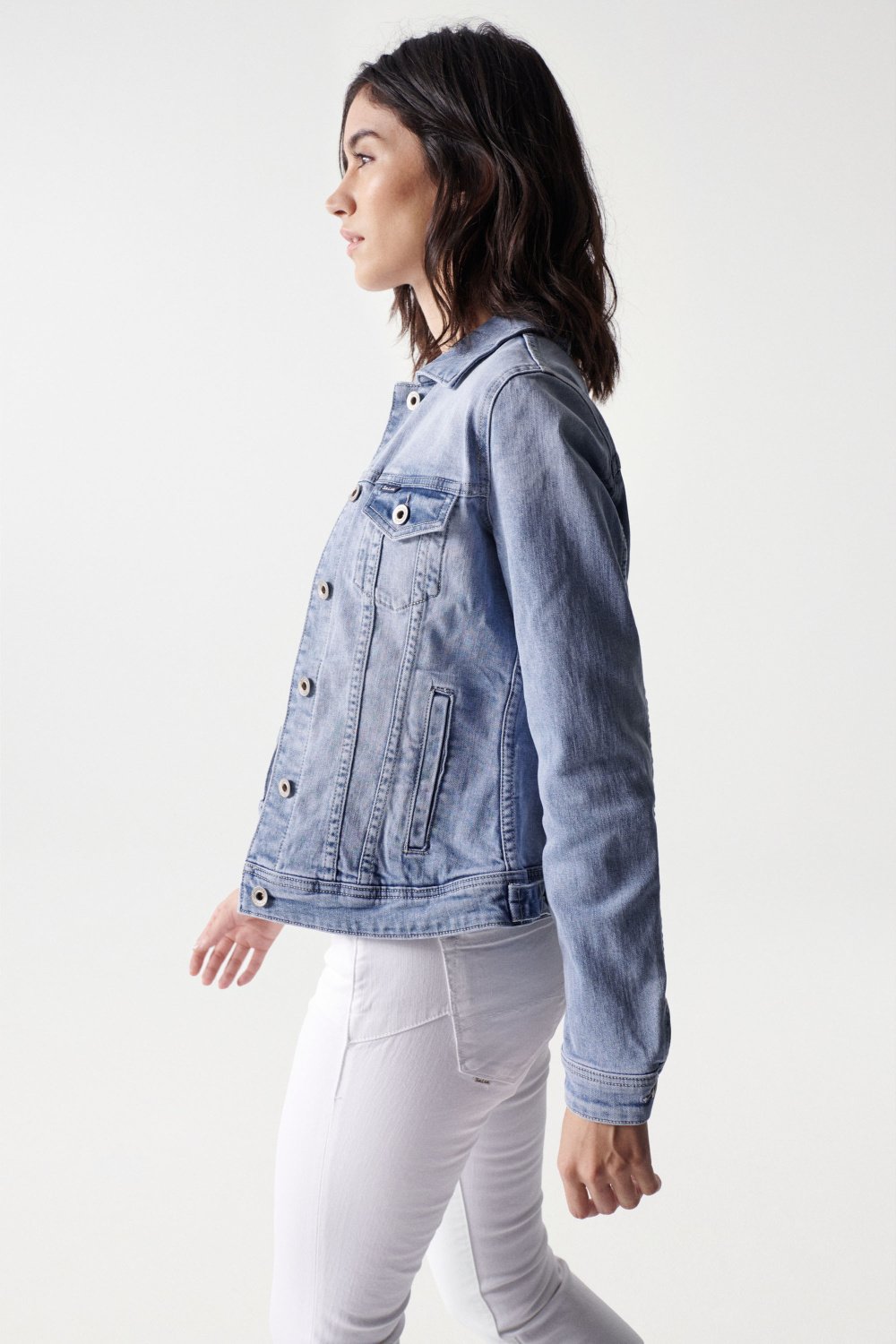 Denim Trucker Jacket in Medium Light Jackets Salsa Jeans   