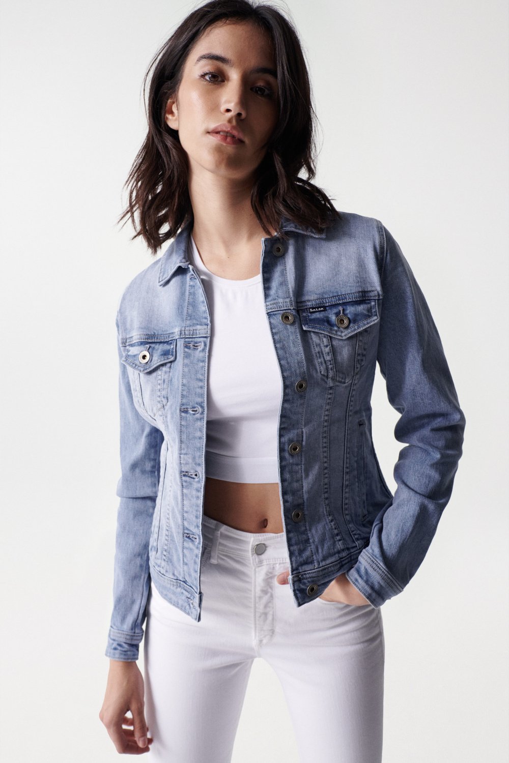 Denim Trucker Jacket in Medium Light Jackets Salsa Jeans   