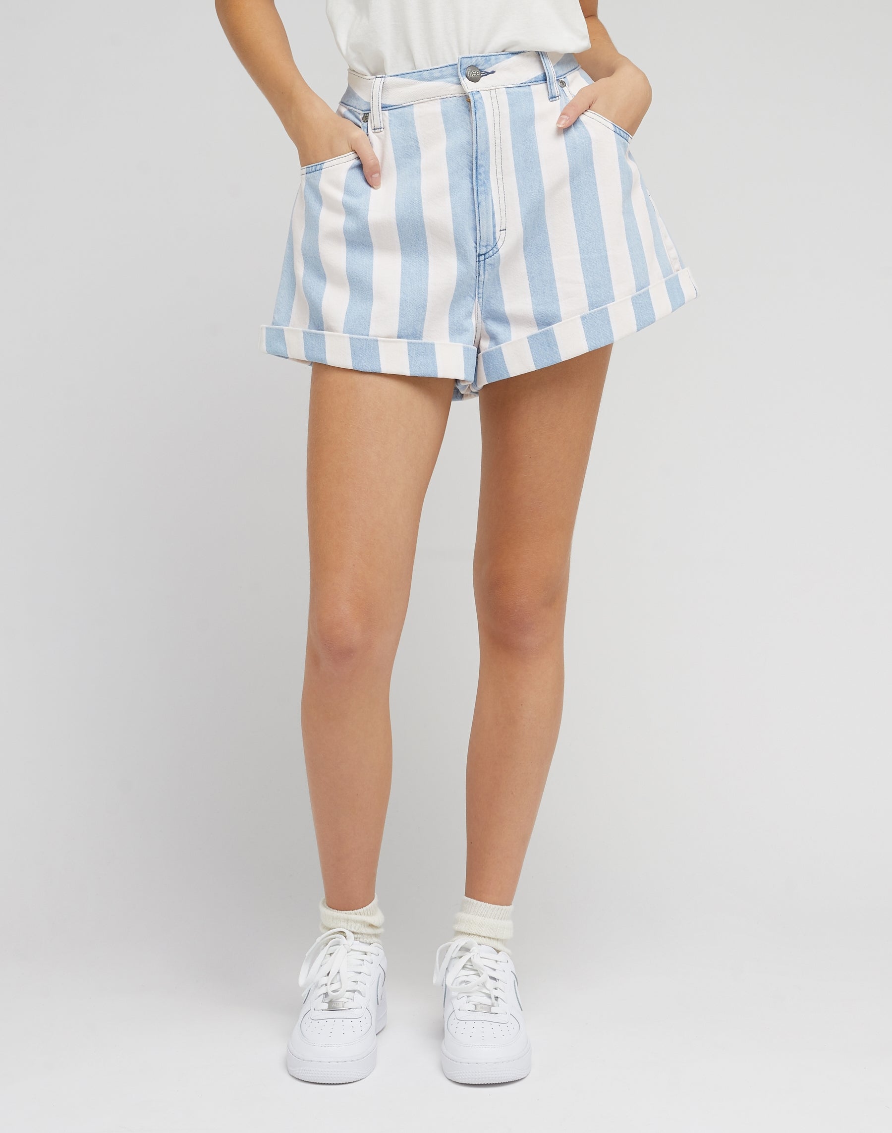 Pleated Short in Mid Stripe Jean Shorts Lee   