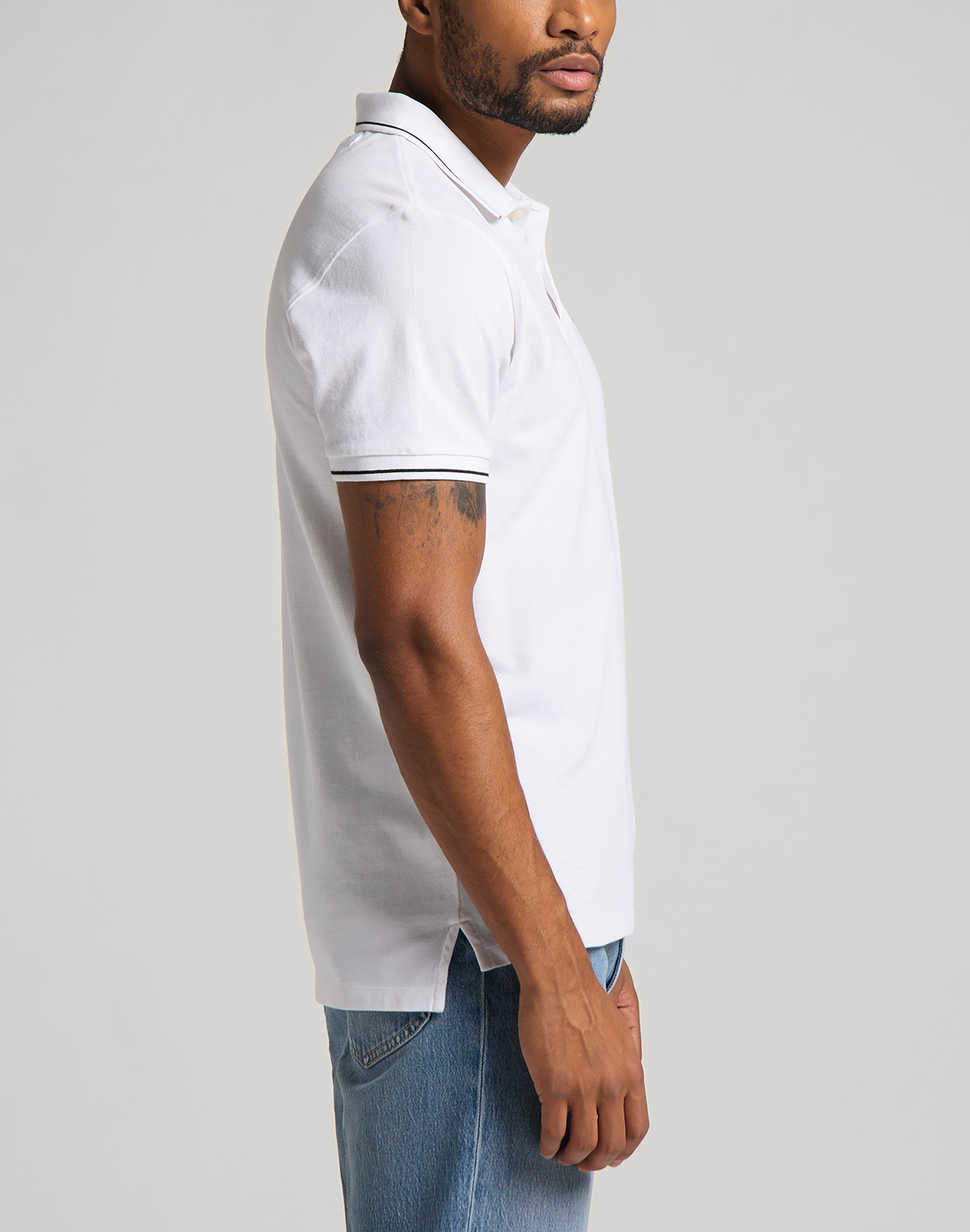 Pique Polo in Bright White Polos Lee   