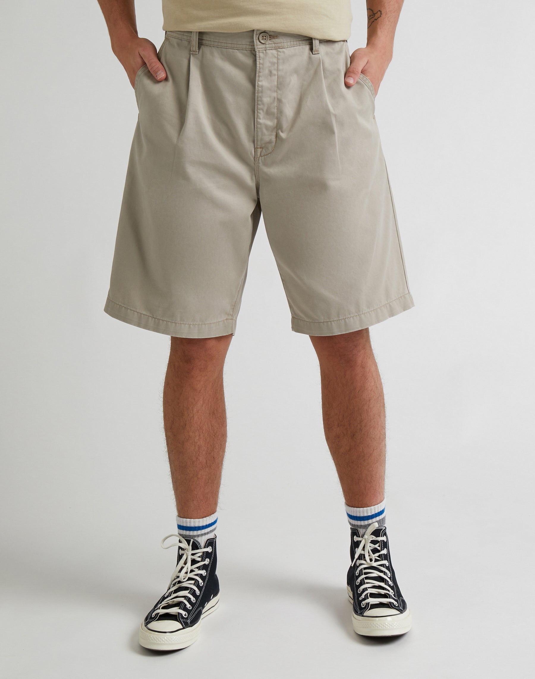 Pleated Chino Short in Stone Shorts Lee   