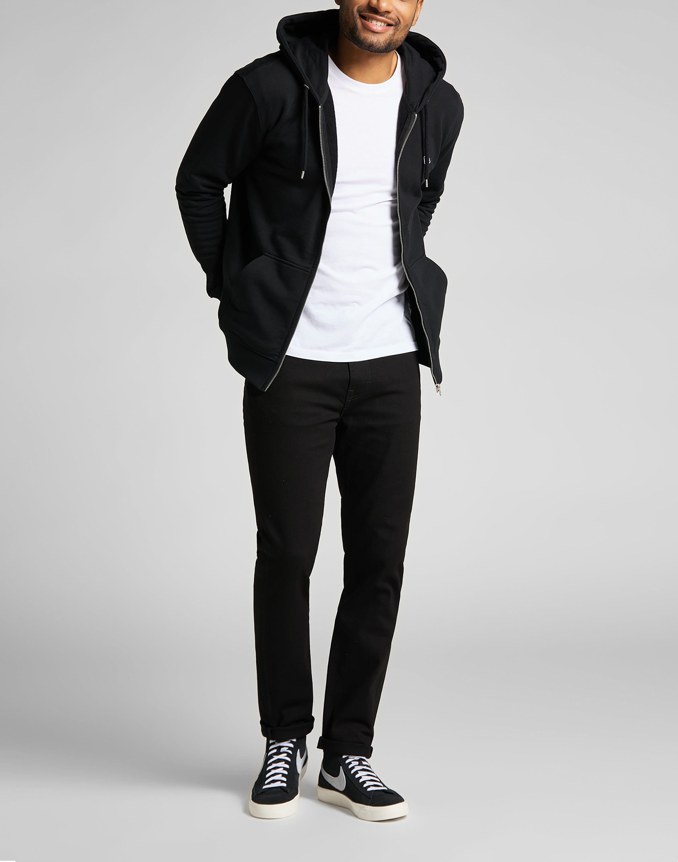 Basic Zip Through Hoodie in Black Sweat Jackets Lee   