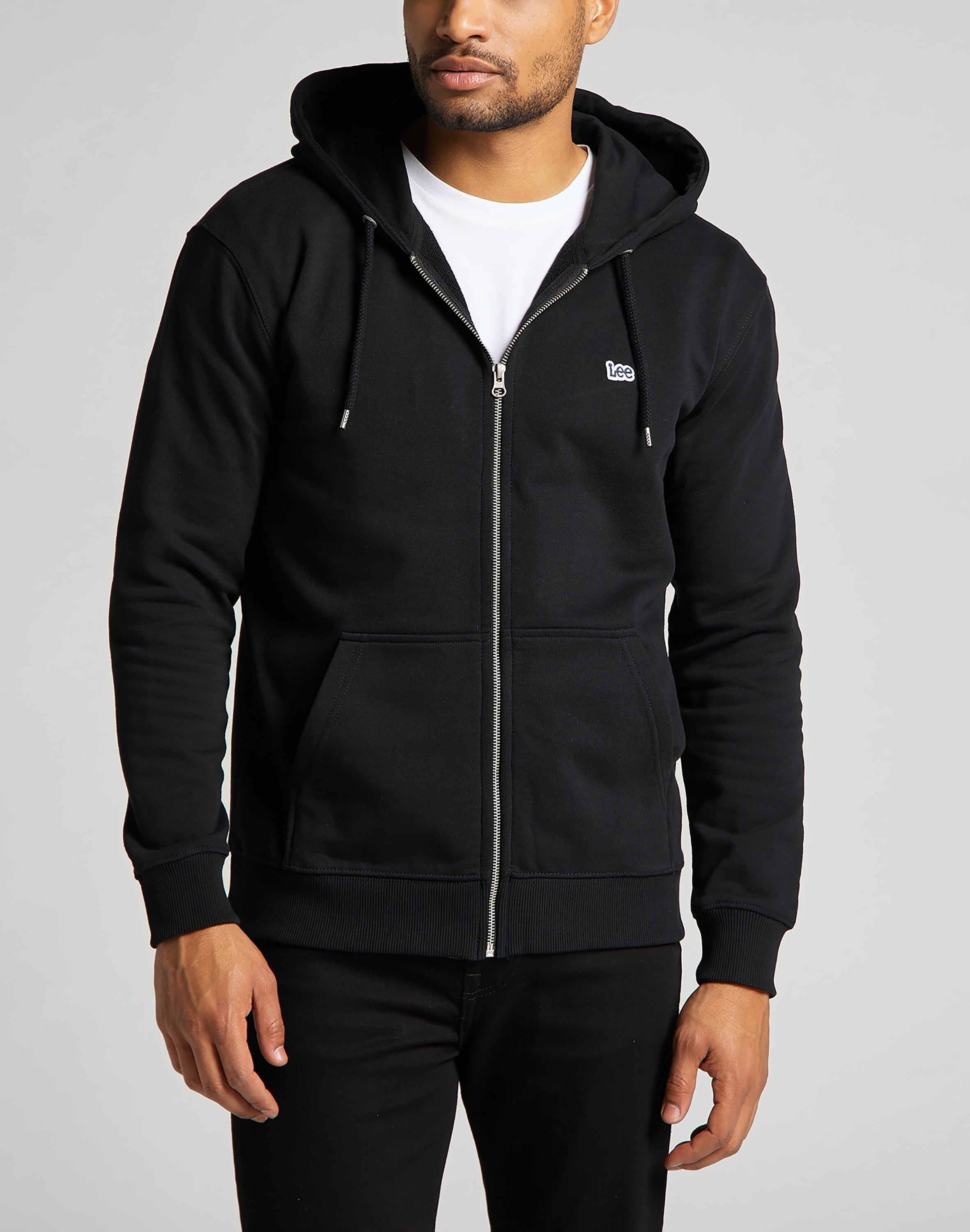 Basic Zip Through Hoodie in Black Sweat Jackets Lee   