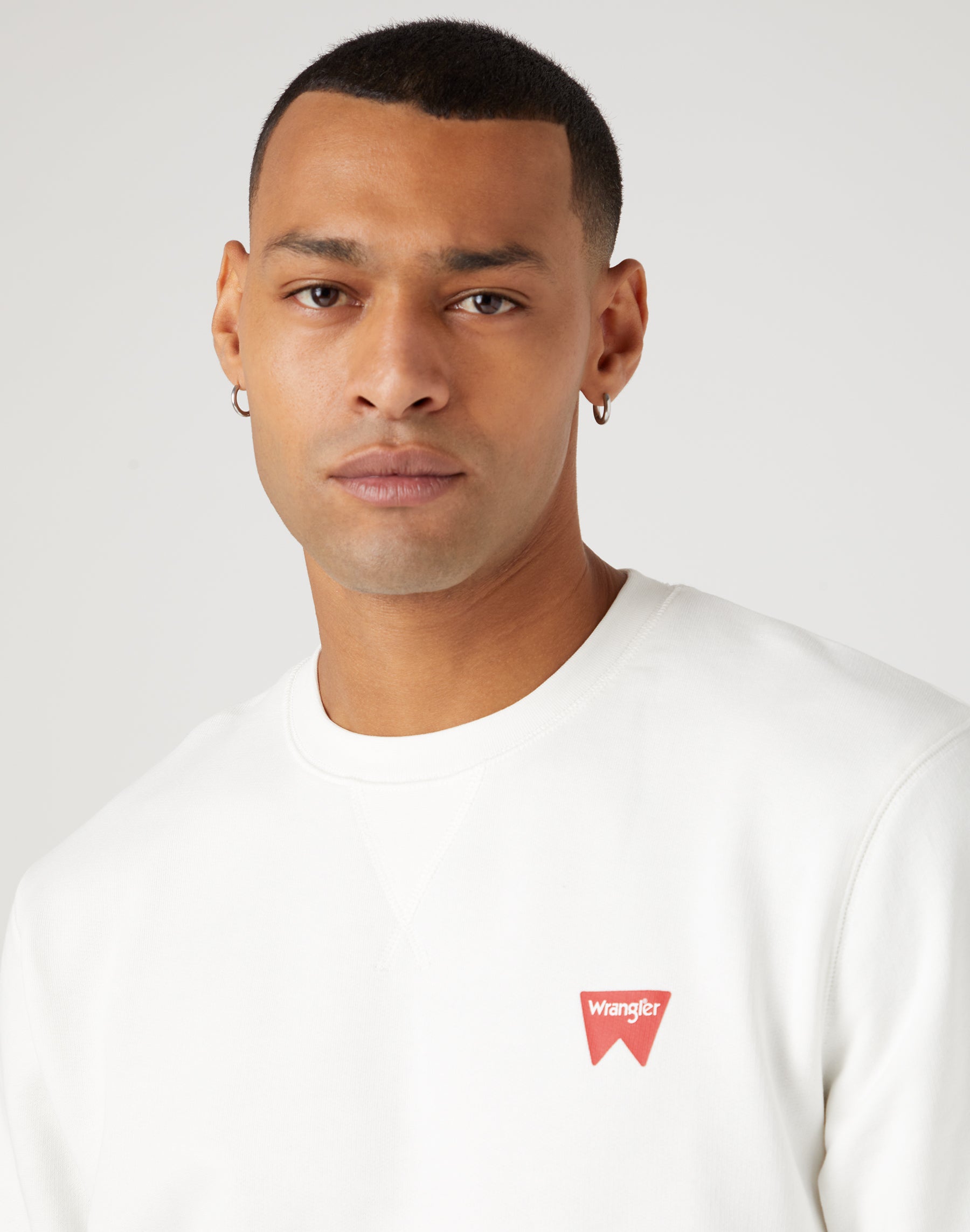 Sign Off Crew in Worn White Sweatshirts Wrangler   