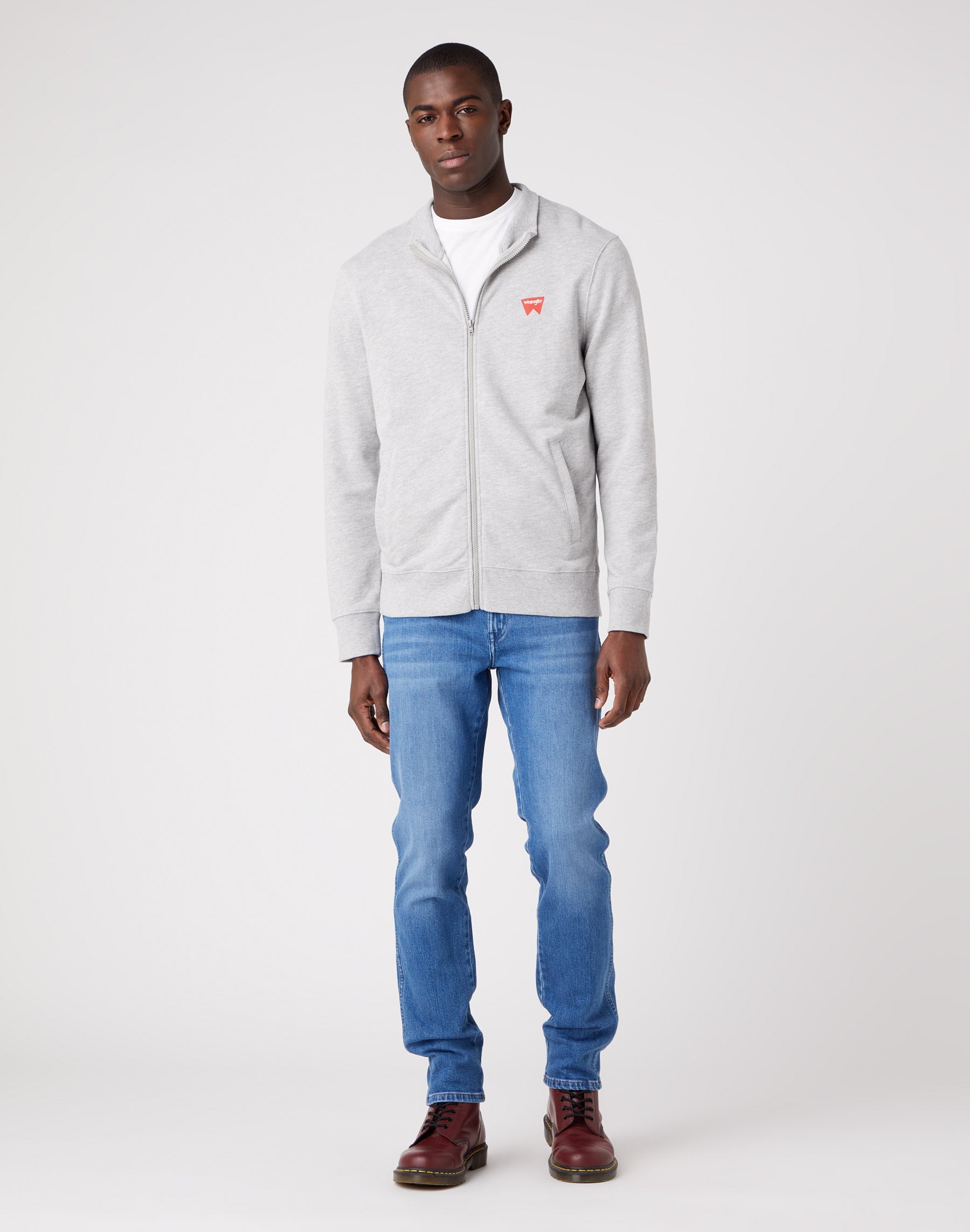 Funnel Neck Zip in Mid Grey Melange Sweat Jackets Wrangler   