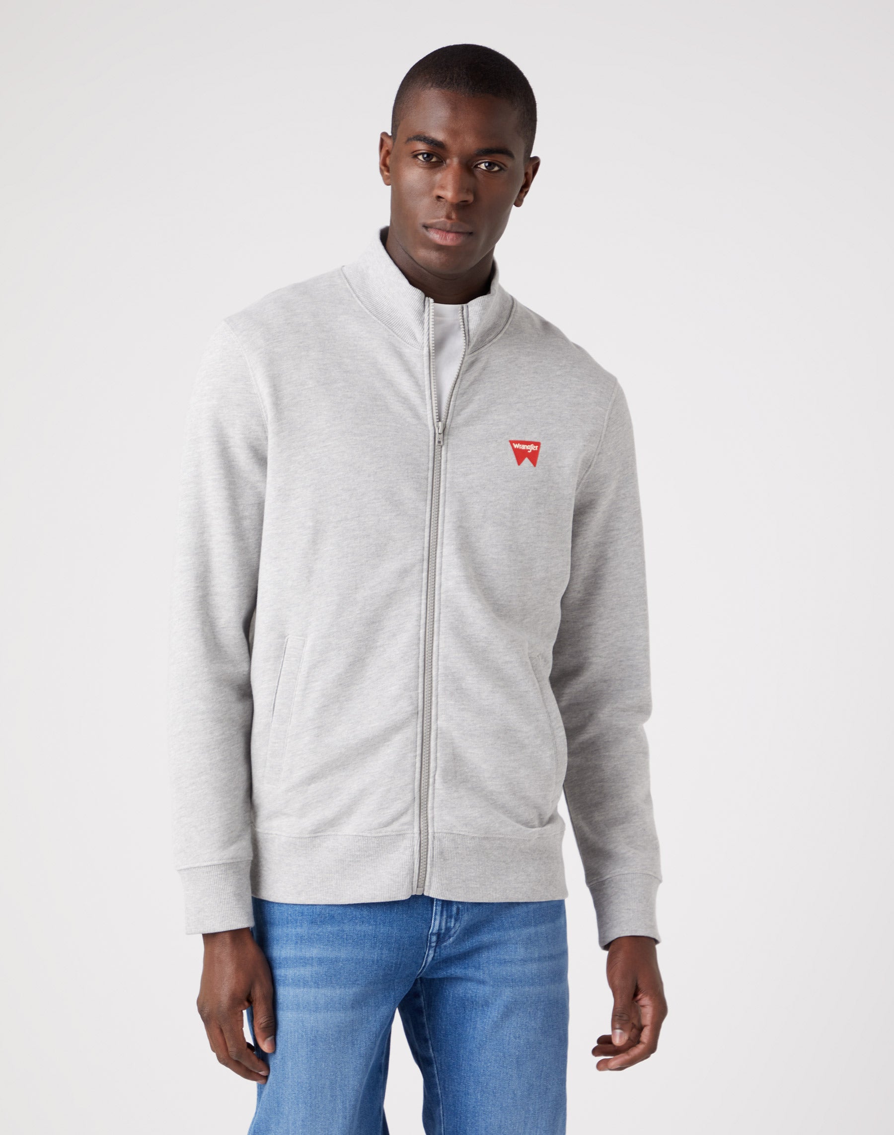 Funnel Neck Zip in Mid Grey Melange Sweat Jackets Wrangler   