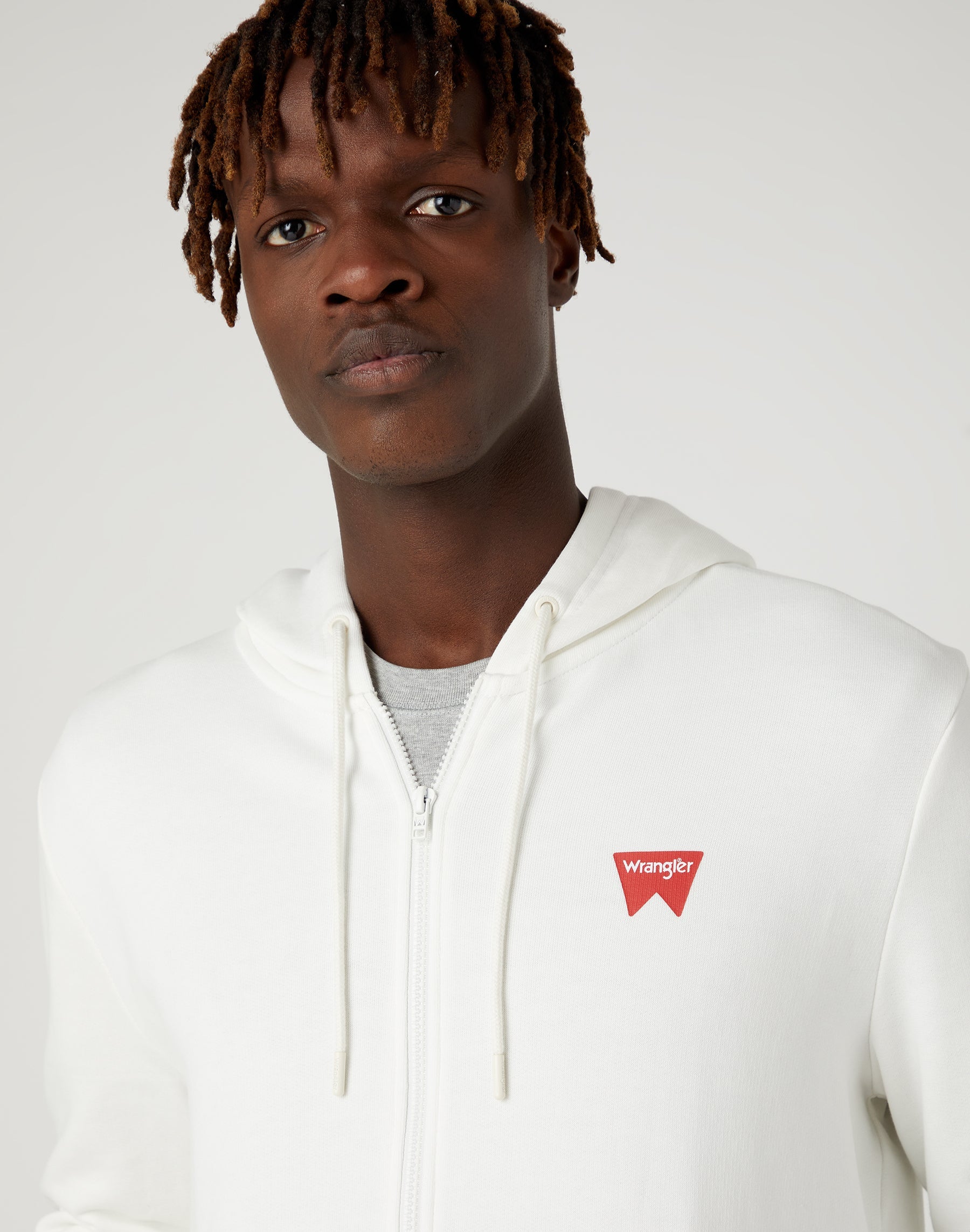 Zip Thru Hoodie in Worn White Sweat Jackets Wrangler   