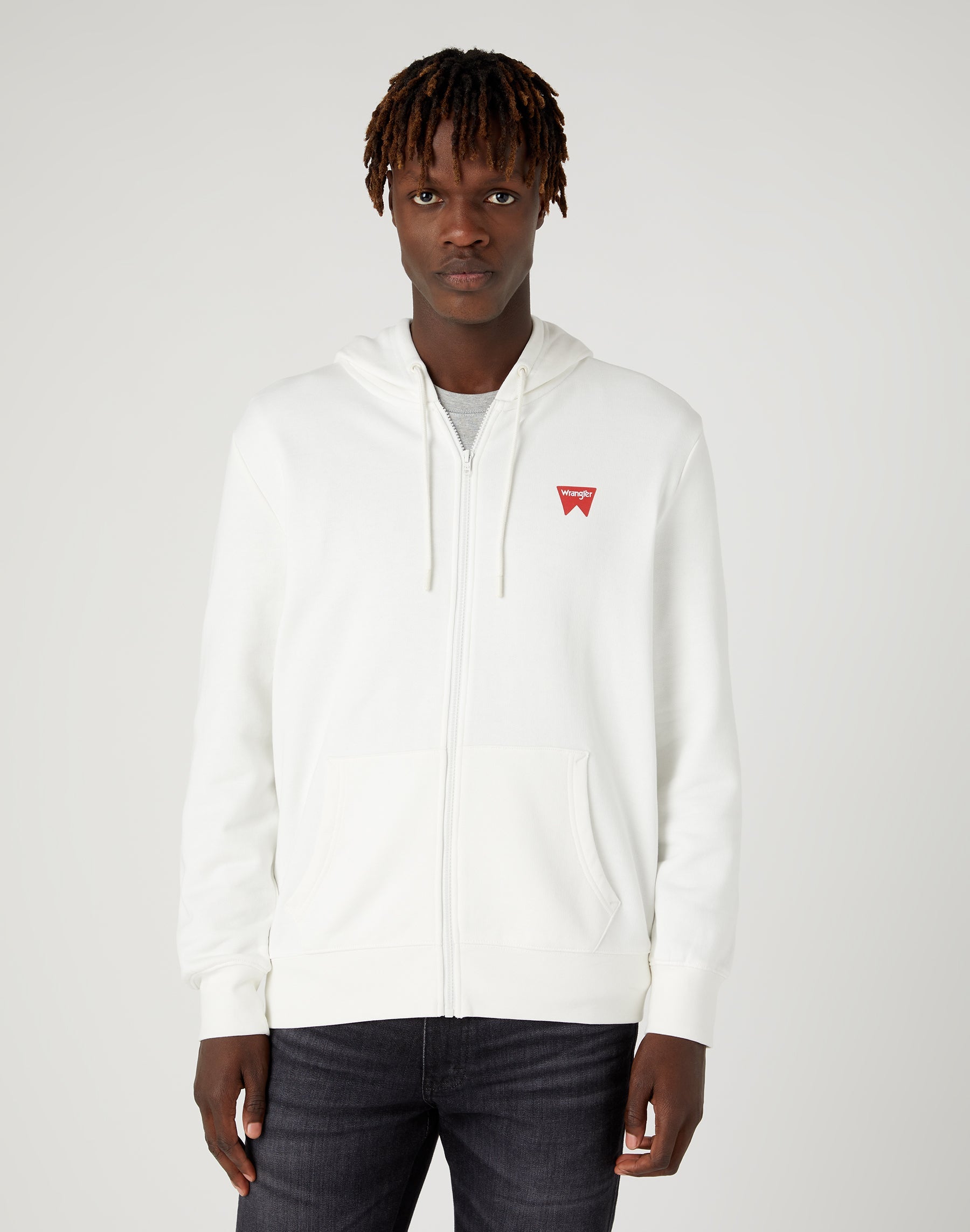 Zip Thru Hoodie in Worn White Sweat Jackets Wrangler   