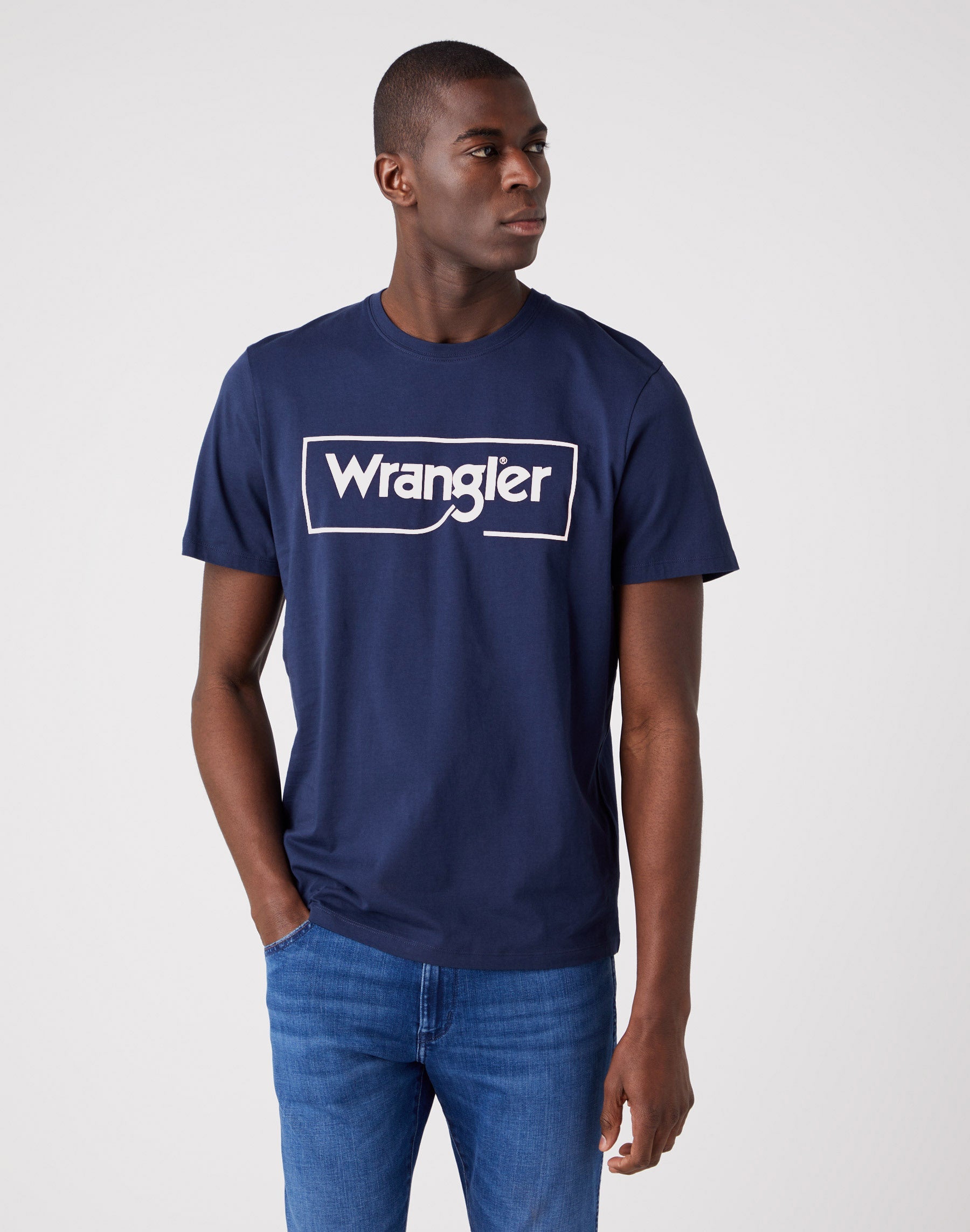 Frame Logo Tee in Navy T-Shirts Wrangler   