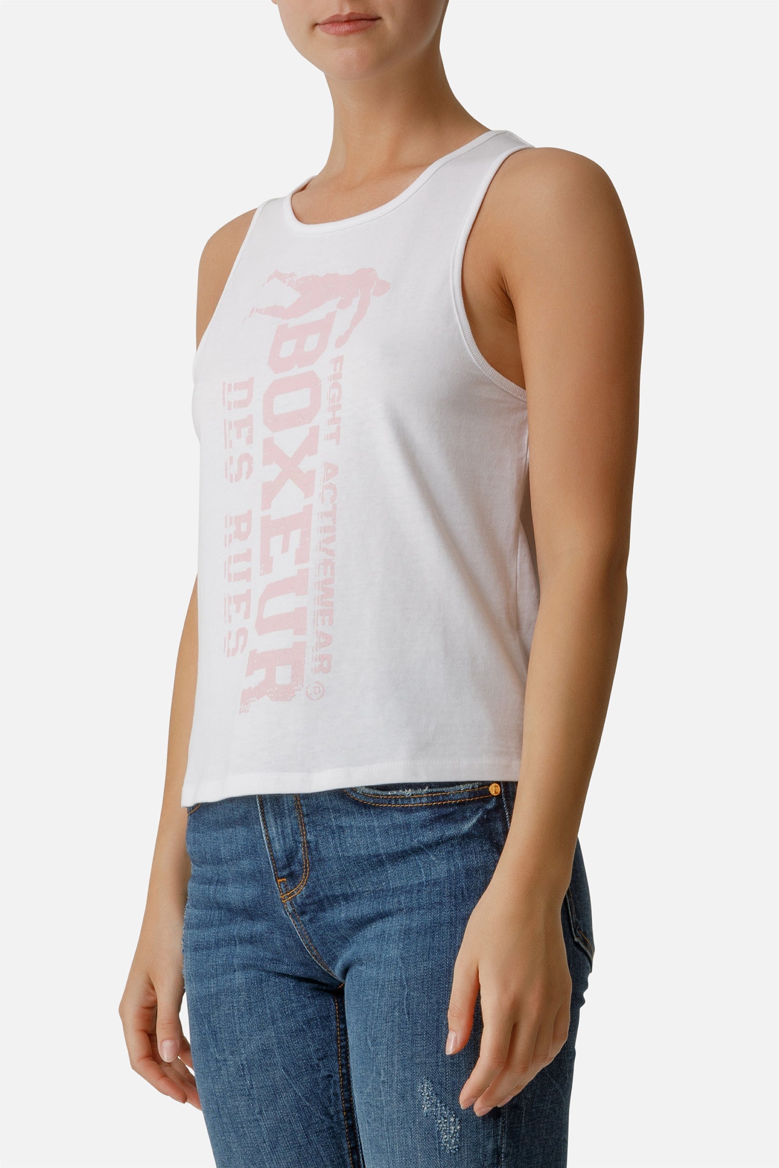 Basic Tank Top With Front Logo in White Tops Boxeur des Rues   