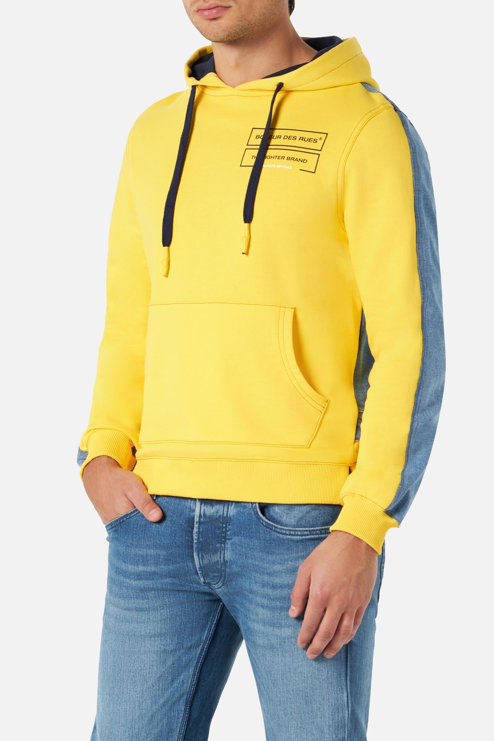 Mixed Fabric Hoodie in Yellow Hooded Sweater Boxeur des Rues   