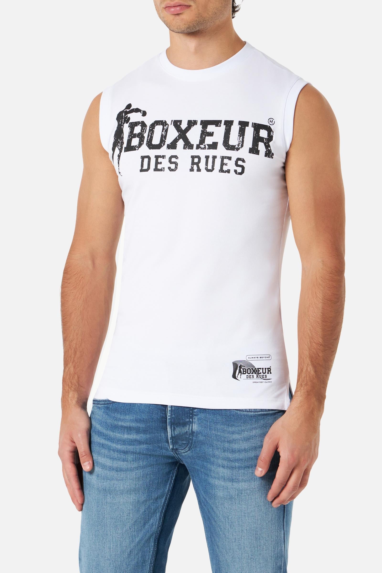 Basic Printed Tank Top in White-Black Tops Boxeur des Rues   