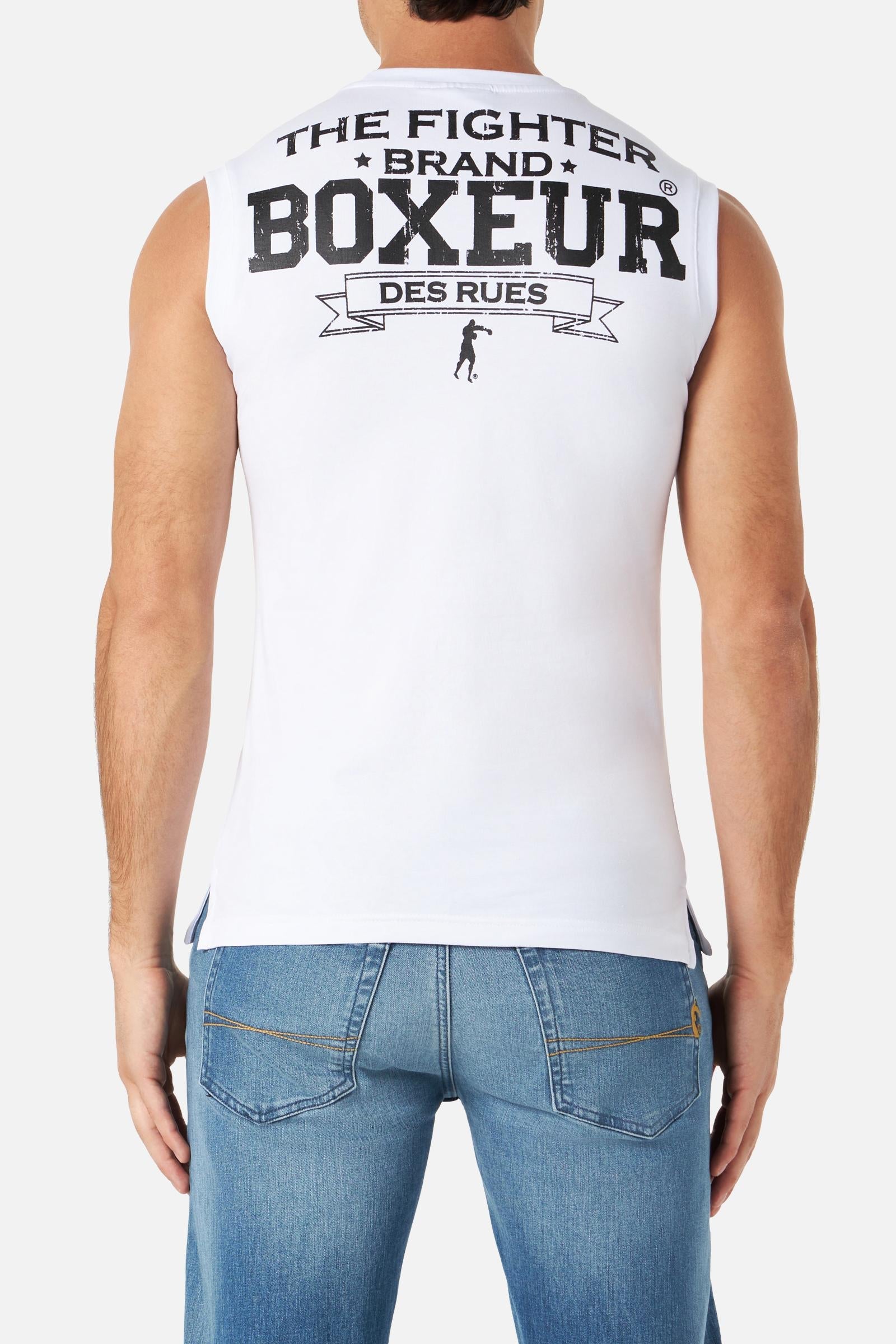 Basic Printed Tank Top in White-Black Tops Boxeur des Rues   