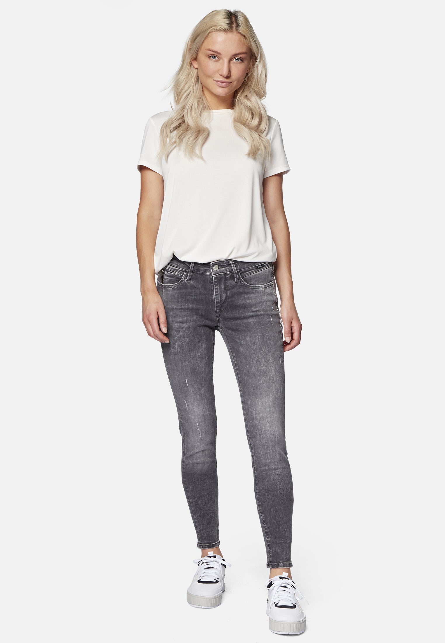 Adriana in Dark Grey Distressed Glam Jeans Mavi   