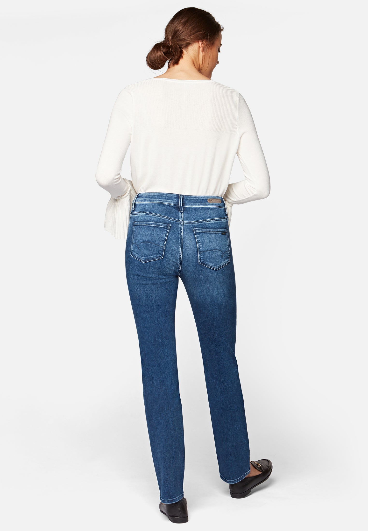 Kendra in Indigo Blue Sateen Str Jeans Mavi   