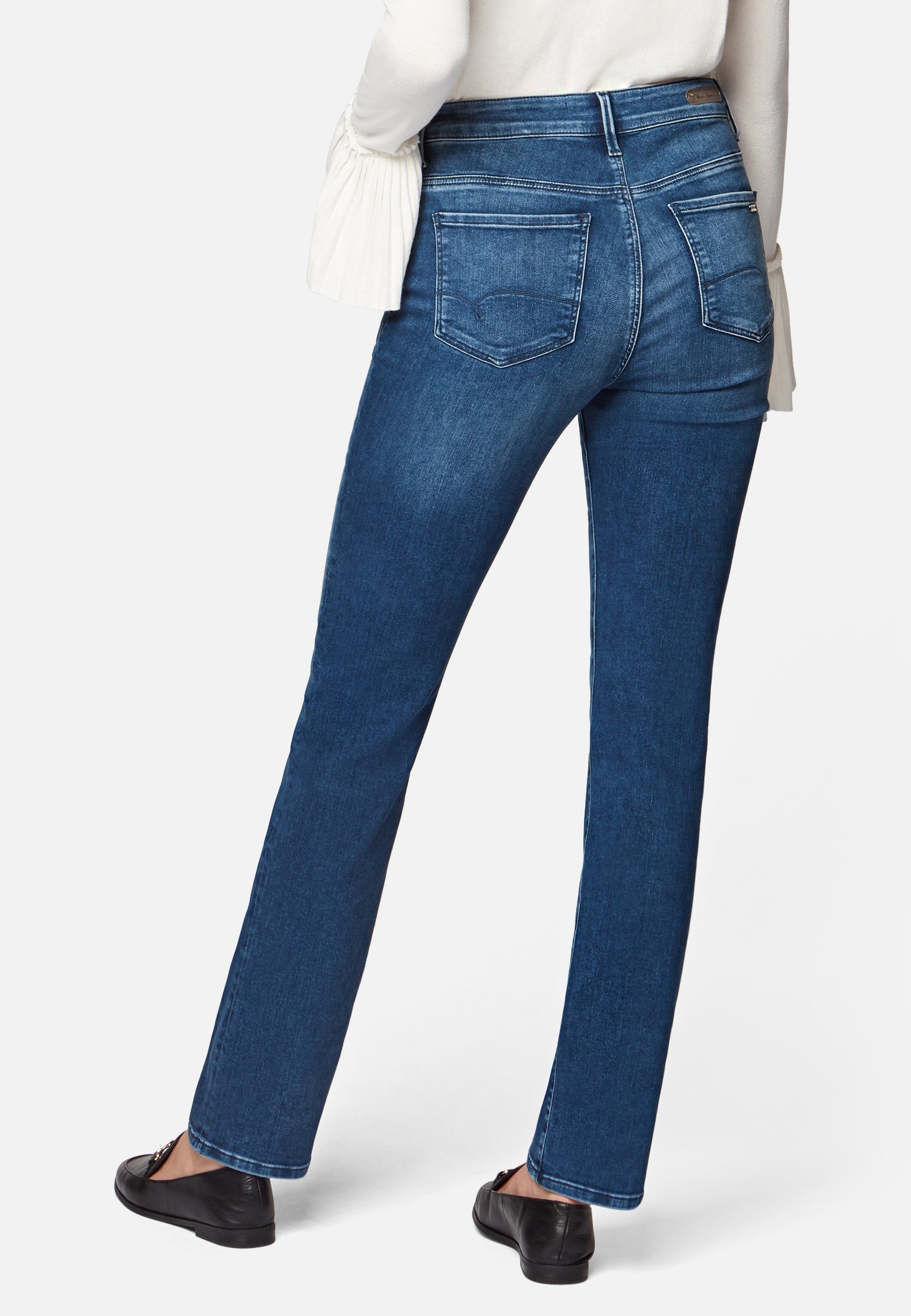 Kendra in Indigo Blue Sateen Str Jeans Mavi   